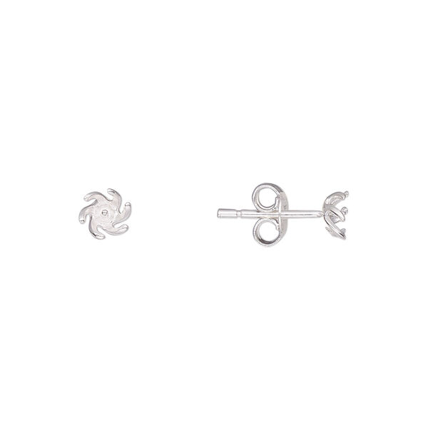 Earstud, sterling silver, 5.5x5mm with 2mm peg, fits up to 3-4mm round bead. Sold per pair. image number 0