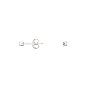 Earstud 1pkg2 sterling silver, 2mm round 4-prong setting / earnuts, 1 pair