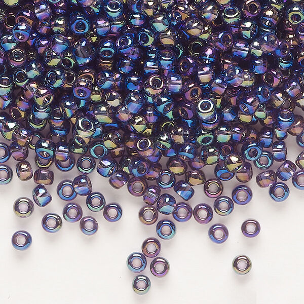 Seed bead, Dyna-Mites™, glass, transparent rainbow purple, #8 round. Sold per 1/2 kilogram pkg. image number 0