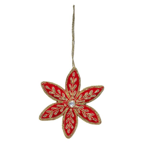 Ornament, velveteen / acrylic / gold-finished copper, red and clear, 7-1/4 inches with 4 x 3-1/2 inch single-sided snowflake. Sold individually. image number 0