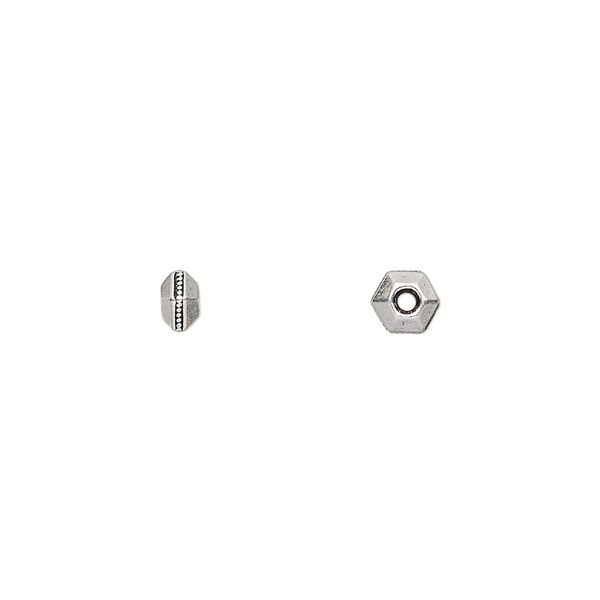 Bead, TierraCast®, antique silver-plated pewter (tin-based alloy), 5x3mm faceted hexagon rondelle with beaded center. Sold per pkg of 20. image number 0