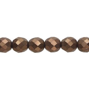 Bead, Czech fire-polished glass, opaque matte black bronze luster, 8mm faceted round. Sold per 15-1/2" to 16" strand.