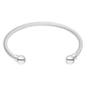 Bracelet, cuff, silver-plated brass, 3.5mm twisted wire with 8mm threaded ball end, adjustable from 7-1/2 to 8 inches. Sold individually.