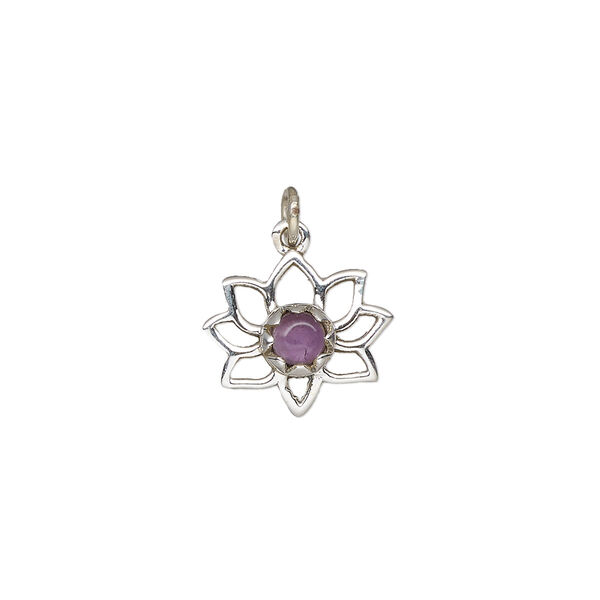 Amethyst / sterling silver 1pkg1, open lotus drop natural antiqued 14.5x12mm image number 0
