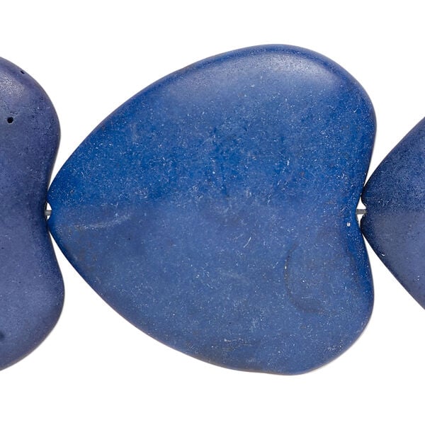 Bead, "howlite" (resin) (imitation) 1pkg1, dark blue, 34x32mm puffed heart, 15 inches. image number 0