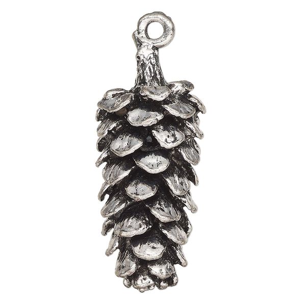 Focal, antique silver-finished "pewter" (zinc-based alloy), 37x16mm pinecone. Sold Individually. image number 0