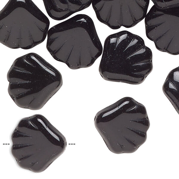 Bead pressed glass 1pk 14mm textured shell, 2 ounce opaque black image number 0