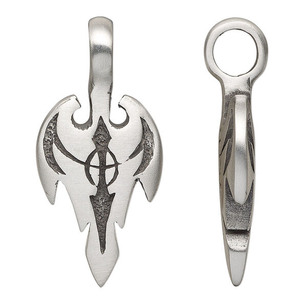 Pendant, antiqued pewter (tin-based alloy), 42x20mm double-sided arrowhead. Sold individually. image number 0