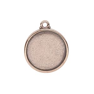 Drop, TierraCast®, antique copper-plated pewter (tin-based alloy), 29mm round with poppy design, 25.5mm cabochon setting. Sold individually