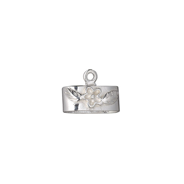 End bar, sterling silver, 14x7mm 3-strand single-sided fancy oval textured cap with 10x7mm inside bar, 12x5mm hole. Sold individually. image number 0