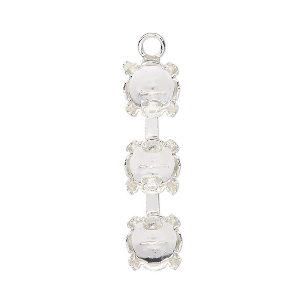 Drop, silver-finished brass, 29x8mm with cupchain and (3) SS39 4-prong rivoli settings. Sold per pkg of 2. image number 0