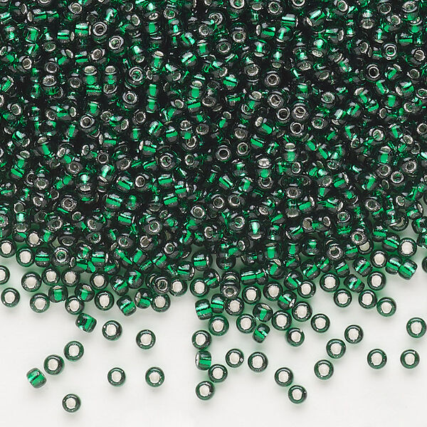 Seed bead, Dyna-Mites™, glass, pkg/1/2kg, #11 round, transparent silver-lined dark green, (53:RR 11/0 RR). image number 0