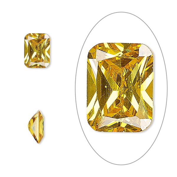 Gem, cubic zirconia, topaz gold, 8x6mm faceted emerald-cut, Mohs hardness 8-1/2. Sold per pkg of 2. image number 0