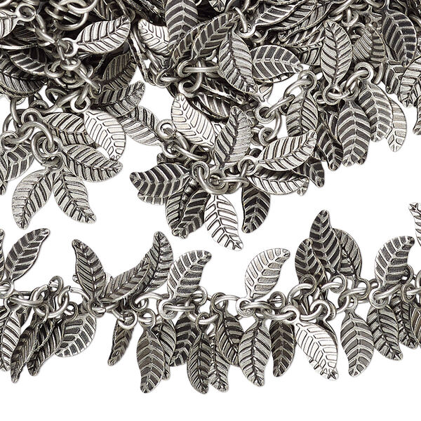Chain, antique silver-plated brass, 3.5mm double-sided leaf. Sold per pkg of 5 feet. image number 0