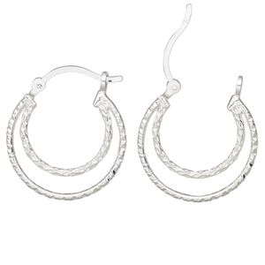 Earring, Create Compliments®, sterling silver, 23mm diamond-cut double hoop with latch-back closure. Sold per pair.