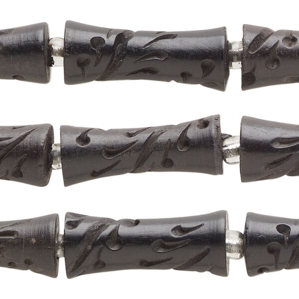 Bead, wood (dyed), pkg/(3) 6-1/2 inches, black, 23x8mm-25x10mm carved hourglass. image number 0