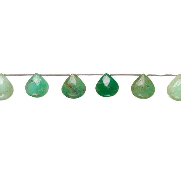 Chrysoprase 1pkg6, hand-cut top-drilled faceted puffed teardrop bead, 21x20mm-24x23mm image number 1