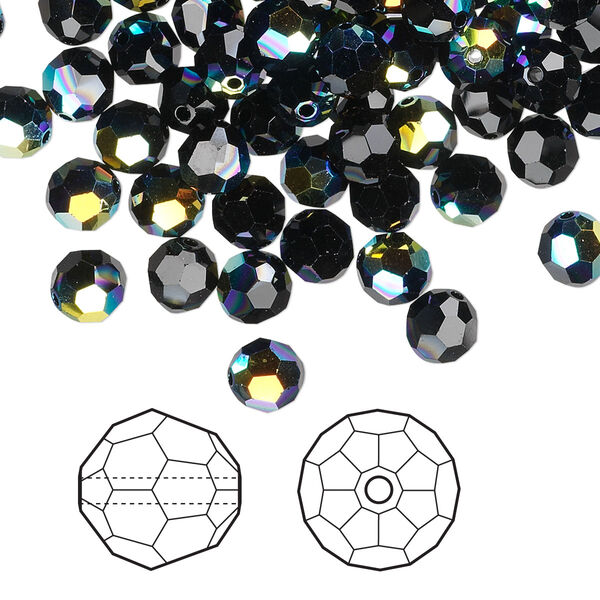 Bead 288pk jet AB, Swarovski® 8mm round 5000 image number 0