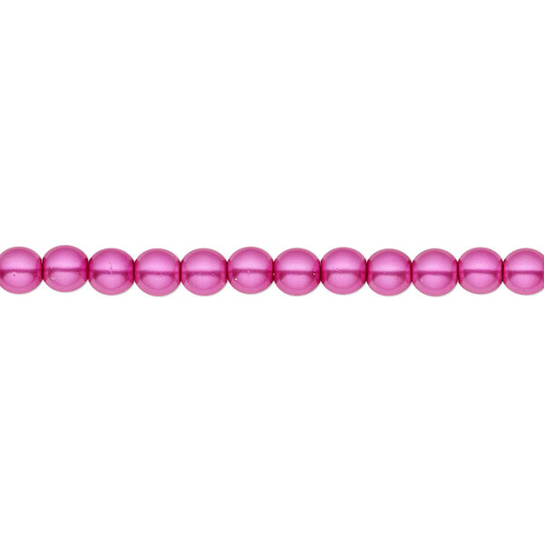 Bead, Czech pearl-coated glass druk, opaque fuchsia, 4mm round. Sold per 15-1/2" to 16" strand. image number 0