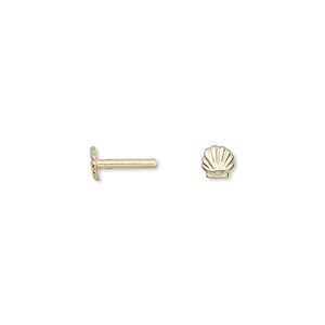Brad, JBB Findings, brass, 9x4.5mm with 4.5x4.5mm seashell and 8x1.5mm post. Sold per pkg of 4.