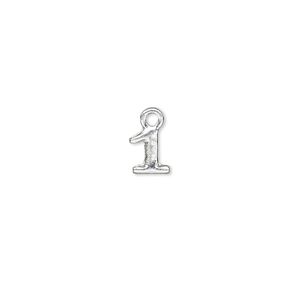 Charm, silver-finished "pewter" (zinc-based alloy), 7.5x7mm number 1. Sold per pkg of 2.