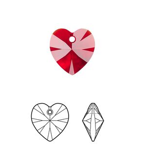 Drop 24pk light Siam, Crystal Passions® 14mm pendant heart 6228