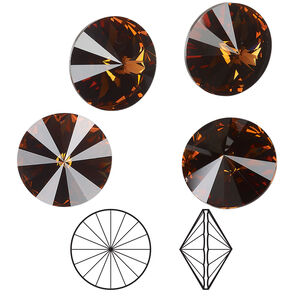 Chaton 1pkg144 smoked topaz foil back, Swarovski® ReCreated™, 14mm rivoli 1122