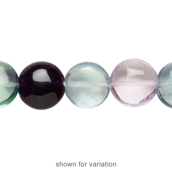 Rainbow fluorite 1pkg1, flat round bead natural 15.5-16 inch 12mm image number 1