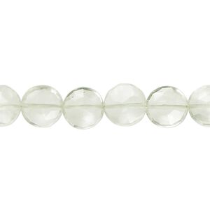 Green quartz 1pkg1, hand-cut faceted puffed flat round bead 7 inch 8-10mm