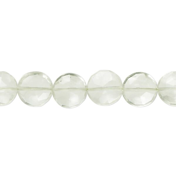 Green quartz 1pkg1, hand-cut faceted puffed flat round bead 7 inch 8-10mm image number 0