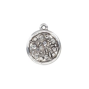 Charm, antique silver-plated pewter (tin-based alloy), 17mm single-sided pizza. Sold per pkg of 2.