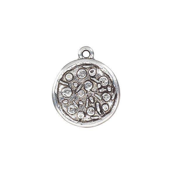 Charm, antique silver-plated pewter (tin-based alloy), 17mm single-sided pizza. Sold per pkg of 2. image number 0