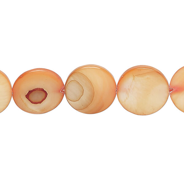 Mother-of-pearl shell 1pkg1, puffed flat round bead 15 inch dark mango 12-13mm image number 0