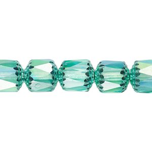 Bead, Czech dipped décor glass, teal Apollo AB, 10mm round cathedral. Sold per 15-1/2" to 16" strand.