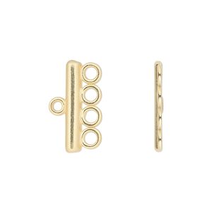 End bar, JBB Findings, gold-plated pewter (tin-based alloy), 19.5x3.5mm single-sided bar with 4 loops. Sold per pkg of 2.