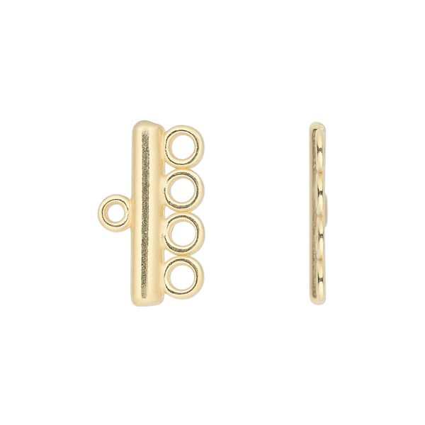 End bar, JBB Findings, gold-plated pewter (tin-based alloy), 19.5x3.5mm single-sided bar with 4 loops. Sold per pkg of 2. image number 0