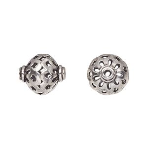 Bead, antiqued sterling silver, 14mm saucer with cutout design. Sold per pkg of 2.