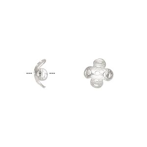 Bead cap, sterling silver, 8x3mm flower, fits 7-9mm bead. Sold per pkg of 6.