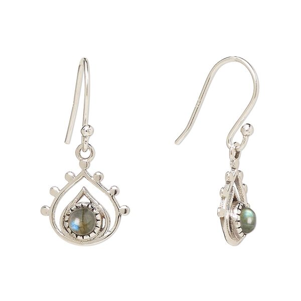 Earring, Create Compliments®, antiqued sterling silver and labradorite (natural), fishhook, 26.5mm with 13x12.5mm single-sided open teardrop, 21 gauge. Sold per pair. image number 0