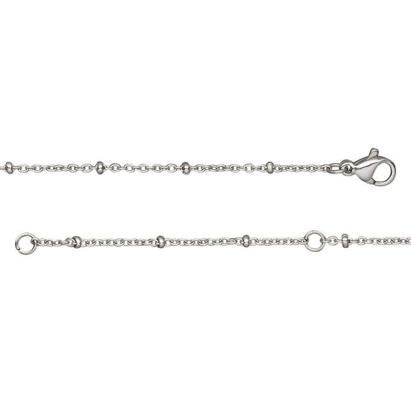 Chain, stainless steel, 2.2mm beaded, wearable at 18 and 20 inches with lobster claw clasp. Sold individually. image number 0