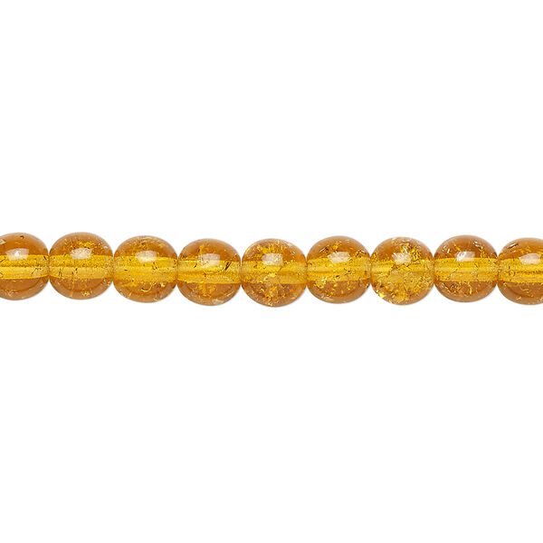 Bead, Czech crackle glass druk, honey, 6mm round. Sold per 15-1/2" to 16" strand, approximately 65 beads. image number 0