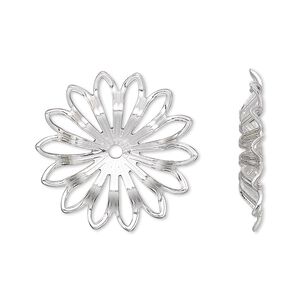Component, silver-plated brass, 23mm filigree flower. Sold per pkg of 24.