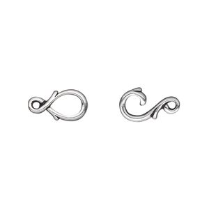 Clasp hook&eye 1pkg1 silver-plated pewter (tin alloy), 16x7mm fancy, antique TierraCast® 1-strand