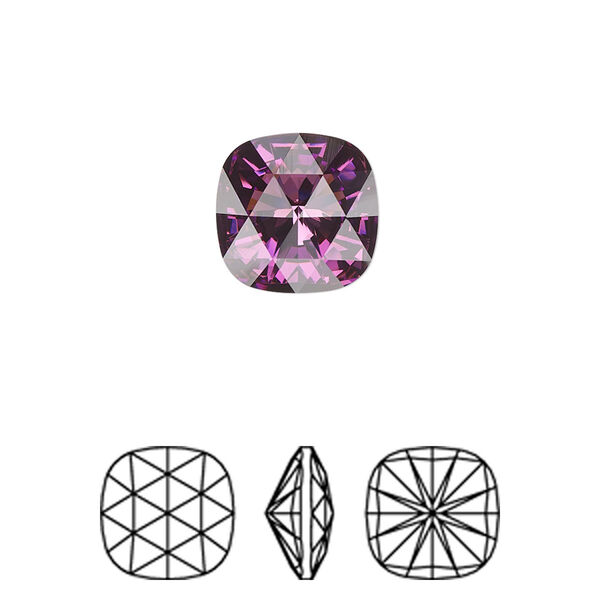 Fancy stone 1pk amethyst foil back, Crystal Passions® 12mm rose cut cushion 4471 image number 0