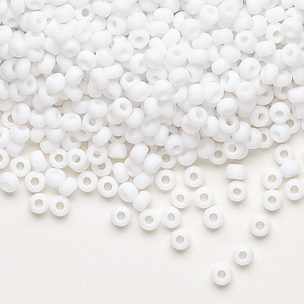 Seed bead, Preciosa Ornela Czech glass, pkg/50g, #8 rocaille, opaque matte chalkwhite, (03050). image number 0