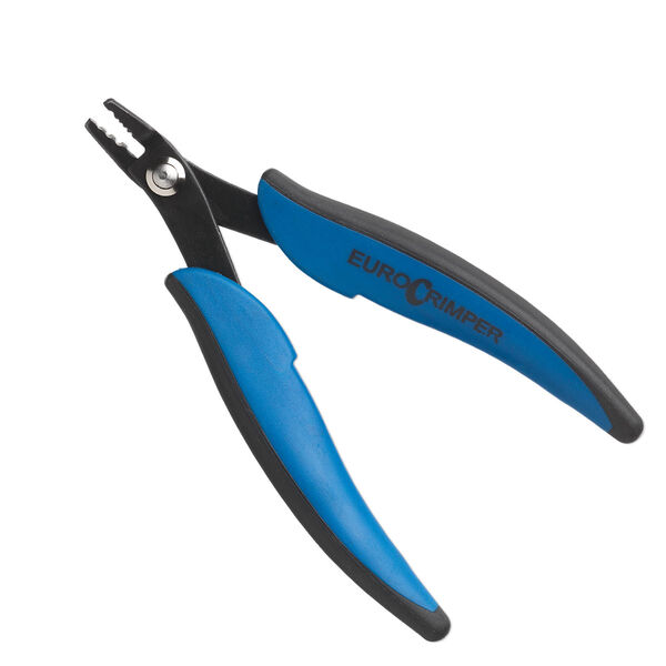 Pliers, Dual EuroCrimper™, BEADSmart™ by EUROTOOL®, crimping, steel and acrylic, black and blue, 5-3/4 inch with two folding cavities. Sold individually. image number 0