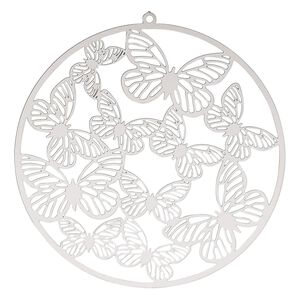 Focal, Lazer Lace™, stainless steel, 50mm double-sided round with cutout butterflies. Sold individually.