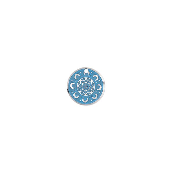 Drop, stainless steel, blue patina, 10mm single-sided domed round with sunflower design. Sold per pkg of 8. image number 0