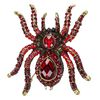 Brooch, glass rhinestone and antique gold-finished "pewter" (zinc-based alloy), red / dark red / black, 60x55mm spider. Sold individually. image number 0