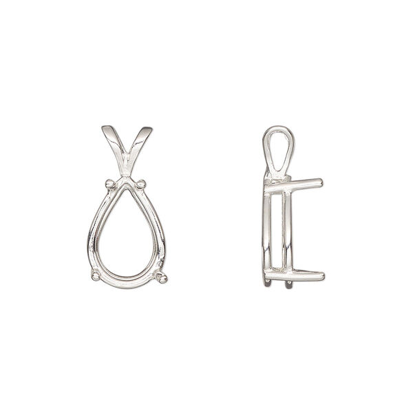 Pendant, Sure-Set™, sterling silver, 12x8mm with 4-prong pear basket setting. Sold individually. image number 0